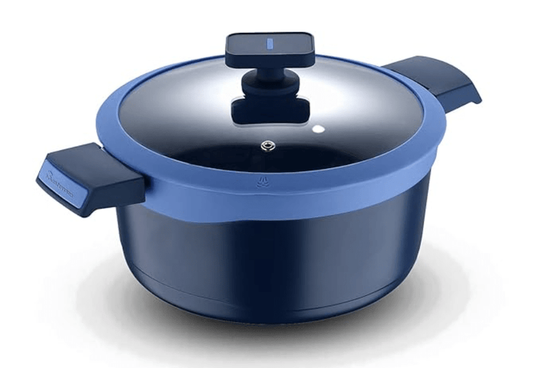 BERGNER Gastro Non Stick Cooking Casserole/ Briyani Pot/ Handi With Glass Lid 28Cm, Induction Base, Thickness 4.1Mm, Blue, Gas Ready, 1 Liters-1