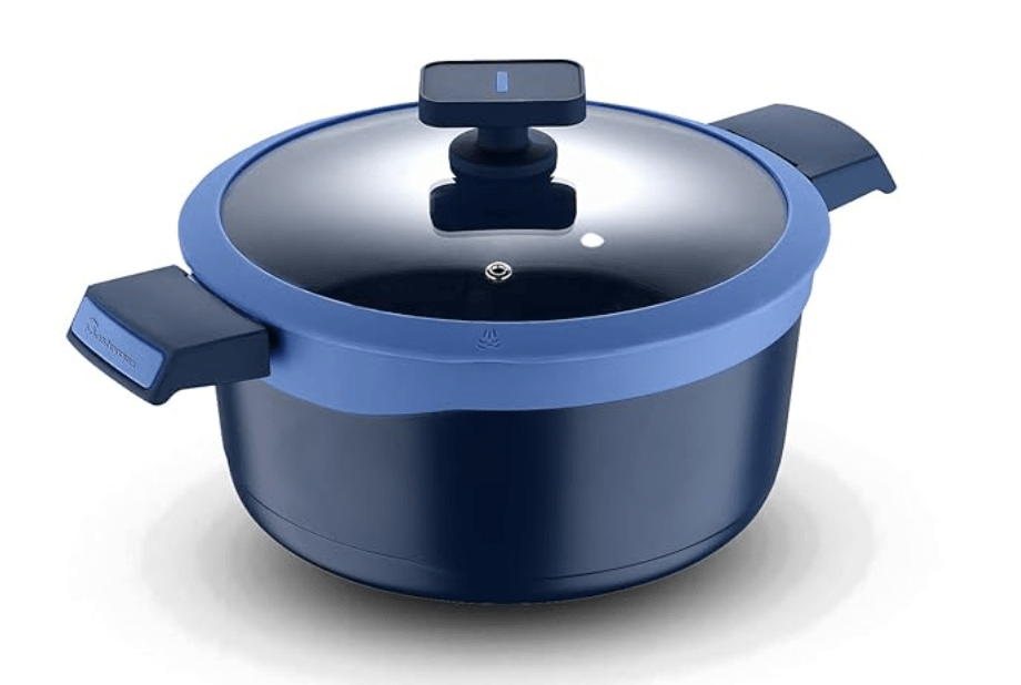 BERGNER Gastro Non Stick Cooking Casserole/ Briyani Pot/ Handi With Glass Lid 28Cm, Induction Base, Thickness 4.1Mm, Blue, Gas Ready, 1 Liters