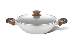 BERGNER Naturally Forged Aluminum 24cm Kadai with Glass Lid, 2 Liters Non-Stick kadhai, Marble Coating, Soft Touch Handles and Knob, Comes with Non-Woven Trivet, Induction Bottom and Gas Stove Ready-1