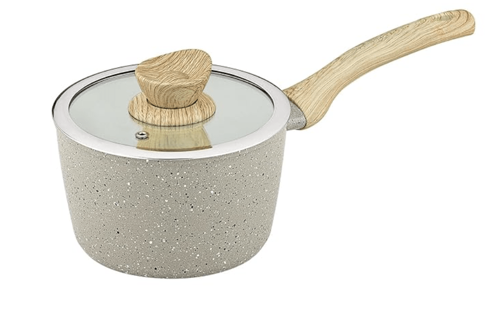 बर्गनर नेचुरली सिरेमिक फोर्ज्ड एल्युमीनियम 16 सेमी (1.8 लीटर) सॉस पैन सॉफ्ट टच हैंडल और फ्लैट ग्लास के साथ स्टीम वेंट के साथ, सिरेमिक कोटेड सॉस पैन, हेल्दी - इंडक्शन बॉटम और गैस स्टोव रेडी 