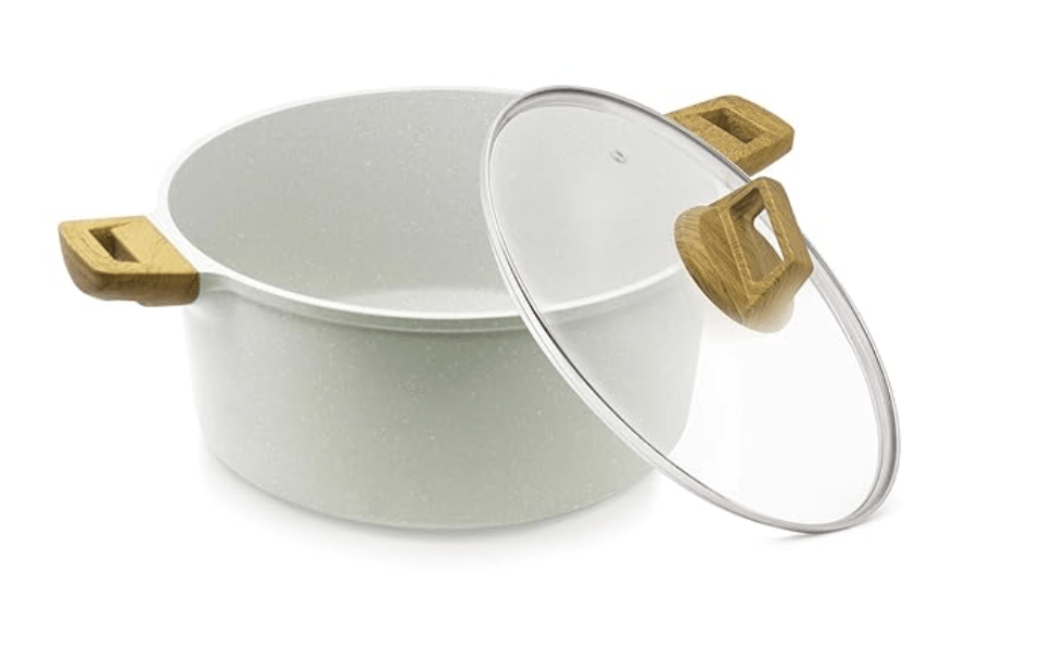 बर्गनर नेचुरली कास्ट एल्युमीनियम 28 सेमी (5 लीटर) कैसरोल ग्लास ढक्कन के साथ, मार्बल नॉन-स्टिक कोटिंग, कम तेल उपयोग, खरोंच प्रतिरोधी, सॉफ्ट टच स्टाइलिश हैंडल - इंडक्शन बॉटम, मुफ़्त नॉन-वोवन ट्राइवेट 