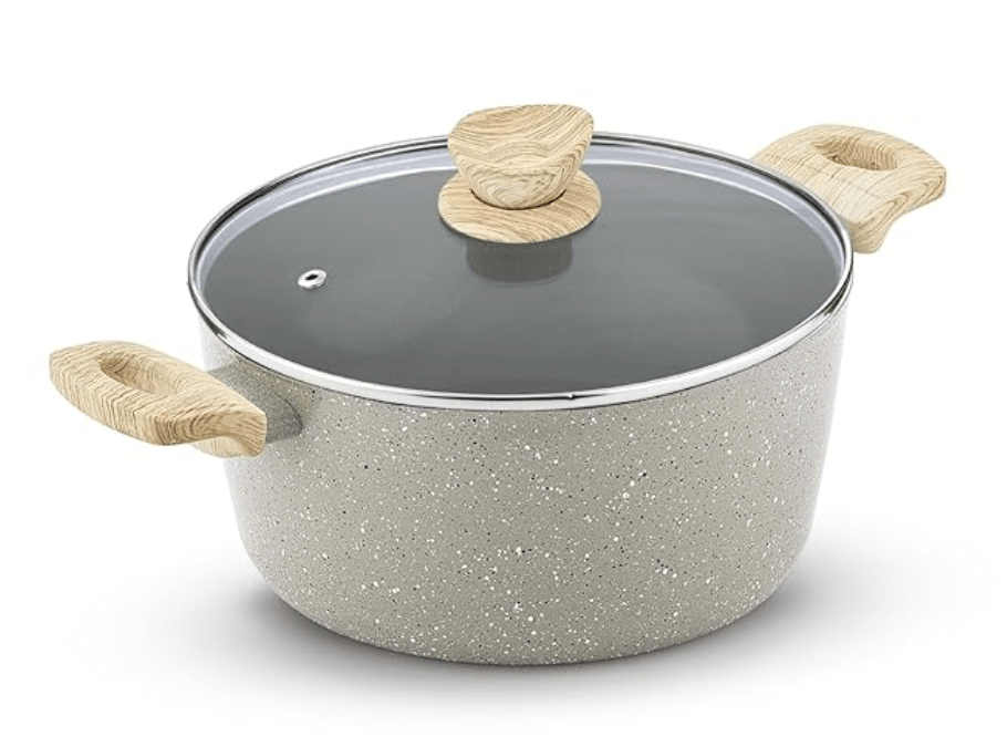 बर्गनर नेचुरली सिरेमिक फोर्ज्ड एल्युमीनियम 26 सेमी कैसरोल और ग्लास ढक्कन स्टीम वेंट के साथ, सिरेमिक कोटेड 5.5 लीटर कुकिंग पॉट सॉफ्ट टच हैंडल के साथ - इंडक्शन बॉटम और गैस स्टोव रेडी 