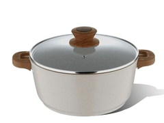 Bergner Naturally Cast Aluminum 24cm Casserole with Glass Lid, 4 Liters Non-Stick Casserole, Marble Coating, Induction Bottom and Gas Stove Ready, Soft Touch Handle, Comes with Non-Woven Trivet-1