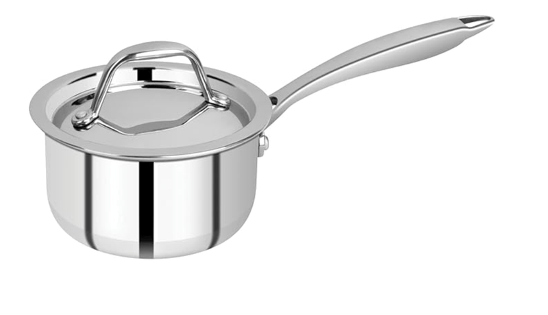 Bergner Argent Junior Chef Triply Stainless Steel 12 cm Saucepan with Stainless Steel Lid, 0.8 L Saucepan/Milkpan, Durable, Mirror Finish, Induction Base and Gas Ready, Silver, 5-Year Warranty-1