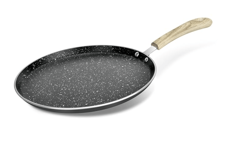 Bergner Bellini Plus Aura 5-Layer Non-Stick 26 cm Dosa Tawa, Soft Touch Wooden Finish Handle, Food Safe, PFOA Free, Even Heat Distribution, 4mm Thickness, Induction Bottom, Black-1