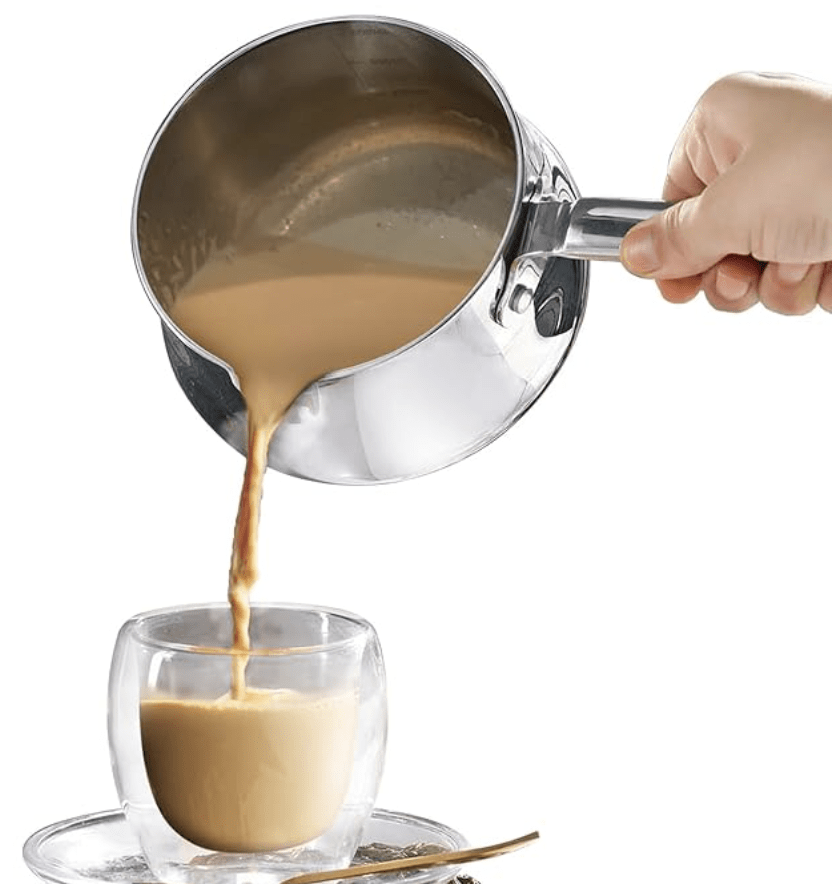 Bergner BE Essentials Tri-Ply 10cm (500ml) Stainless Steel Coffee Warmer/Milk Warmer, Even & Faster Heating, Food Safe, Durable, Easy to Pour, Serve and Clean - Induction Bottom and Gas Stove Ready