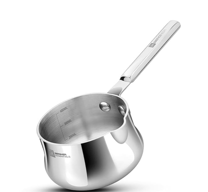 Bergner BE Essentials Tri-Ply 12cm (800ml) Stainless Steel Coffee Warmer/Milk Warmer, Even & Faster Heating, Food Safe, Durable, Easy to Pour, Serve and Clean - Induction Bottom and Gas Stove Ready