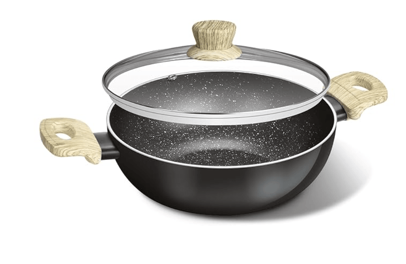 BERGNER Bellini Plus Aura 5-Layer Non-Stick 26 cm Kadai with Glass Lid, 4.5 litres Kadhai with Soft Touch Wooden Finish Handle, 3.2mm Thickness,Gas Stove Ready, 1-Year Warranty-1