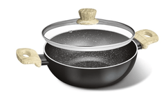 BERGNER Bellini Plus Aura 5-Layer Non-Stick 32cm Kadai with Glass Lid, 7.6 litres Kadhai with Soft Touch Wooden Finish Handle, Thickness 3.2mm, Induction Base and Gas Stove Ready - Black-1