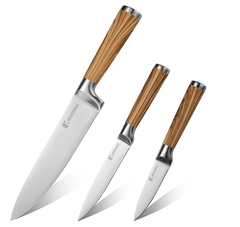 BERGNER Olive Garden Stainless Steel 3 Pcs Knife Set, Kitchen Knife Set of 20cm, 12.5cm and 8.75cm, Durable, Rust Resistant, Soft Touch Wooden Coated Handle, Ideal for Cutting, Dicing, Slicing etc-1