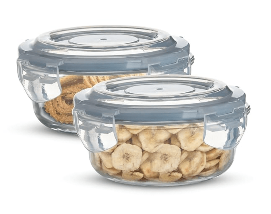 சமையலறைக்கான பெர்க்னர் போரோசிலிகேட் கண்ணாடி பக்கவாட்டு பூட்டு வட்ட சேமிப்பு கொள்கலன், காற்று புகாத மற்றும் கசிவு இல்லாத மூடி, BPA இல்லாதது, மைக்ரோவேவ் மற்றும் ஓவன் பாதுகாப்பானது, நீக்கக்கூடிய சிலிகான் ஐஸ் ப்ளூ கேஸ்கெட், ஒவ்வொன்றும் 400 மில்லி (2 தொகுப்பு) 