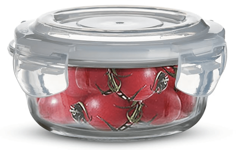 BERGNER Borosilicate Glass Side Lock Round Storage Container for Kitchen with Air-Tight and Leakproof Lid, BPA Free, Microwave and Oven Safe, Removable Silicone White Gasket (400 ml), Transparent-1