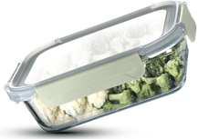 BERGNER Smart Lock Borosilicate Rectangular 1 L Food Container for Kitchen/Tiffin, Air-Tight Lid with Locking Tabs, Space Saving, Stackable, Microwave & Oven Safe, Food Safe, Dishwasher Safe - Green-1