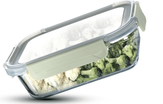 சமையலறை/டிஃபினுக்கான BERGNER ஸ்மார்ட் லாக் போரோசிலிகேட் செவ்வக 1 லிட்டர் உணவு கொள்கலன், பூட்டும் தாவல்களுடன் காற்று புகாத மூடி, இடத்தை சேமிக்கும், அடுக்கக்கூடிய, மைக்ரோவேவ் &amp; ஓவன் பாதுகாப்பானது, உணவு பாதுகாப்பானது, பாத்திரங்கழுவி பாதுகாப்பானது - பச்சை