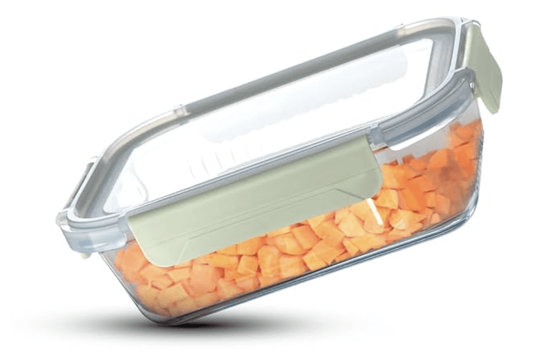 BERGNER Smart Lock Borosilicate Rectangular 370ml Food Container for Kitchen/Tiffin, Air-Tight Lid with Locking Tabs, Space Saving, Stackable, Microwave & Oven Safe, Food Safe, Dishwasher Safe, Green-1