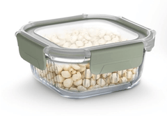 BERGNER Smart Lock Borosilicate Square 800ml Food Container for Kitchen/Tiffin, Air-Tight Lid with Locking Tabs, Space Saving, Stackable, Microwave and Oven Safe, Food Safe, Dishwasher Safe - Green-1