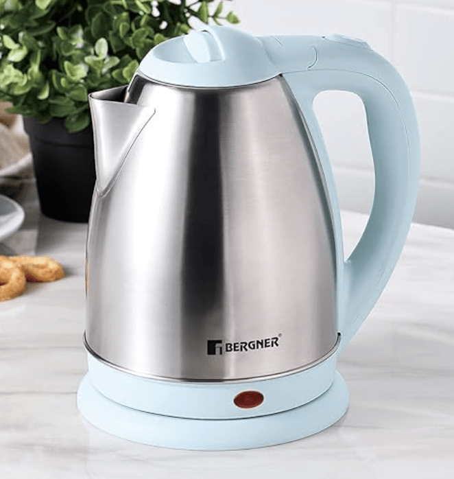 BERGNER 1850W 1.8L Stainless Steel Electric Kettle with Auto Cut Off Feature (Blue), Standard (BG-9692-BL)