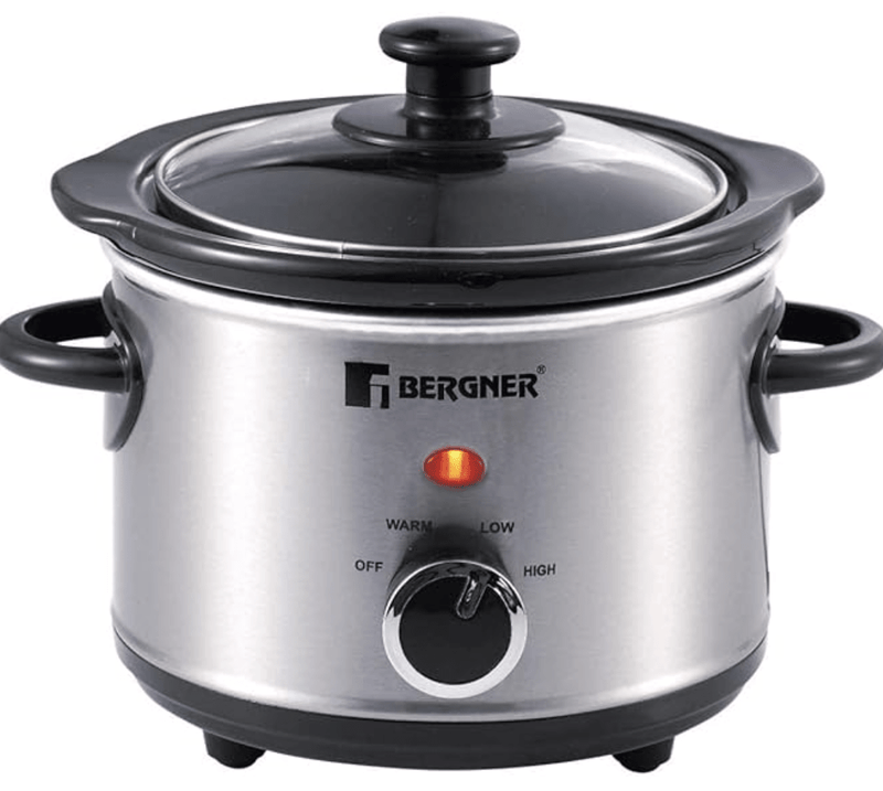Bergner Elite Electric Cooker, 120W, 1.5 L for Low & High Temperature Food Warming/Slow Cooking, Ceramic Pot with Glass Lid, Body Stainless Steel, Pot & Lid Dishwasher Ready, Cool Touch Handling-1