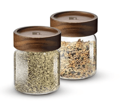 Bergner Acadia Borosilicate Glass Jars with Solid Wood Lid, Set of 2 Jars, 340ml Each, For Storing and Preserving Sugar, Flour, Tea, Coffee, Spices, Biscuits, Oats | Multipurpose Container for Kitchen-1