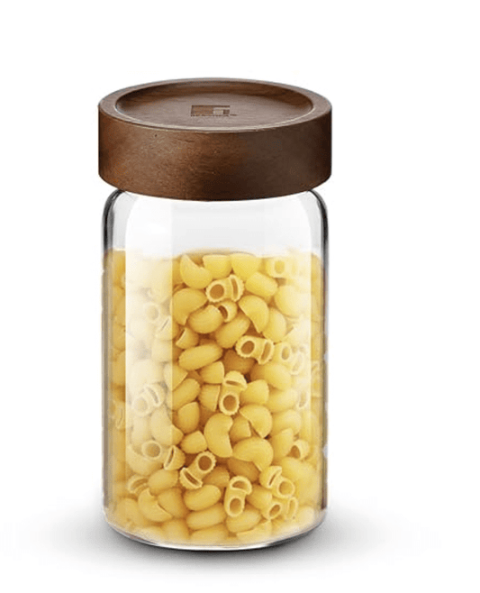 BERGNER Acadia Borosilicate 550ml Glass Jar with Solid Wood Lid, For Storing and Preserving Sugar, Flour, Tea, Coffee, Spices, Oats | Airtight Multipurpose Glass Container for Kitchen