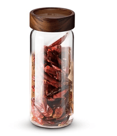 BERGNER Acadia Borosilicate 780ml Glass Jar with Solid Wood Lid, For Storing and Preserving Sugar, Flour, Tea, Coffee, Spices, Candy, Oats | Airtight Multipurpose Glass Container for Kitchen-1