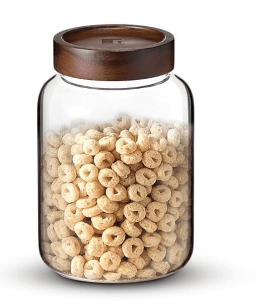 BERGNER Acadia Borosilicate 1930ml Glass Jar with Solid Wood Lid, For Storing and Preserving Sugar, Flour, Tea, Coffee, Spices, Candies, Oats | Airtight Multipurpose Glass Container for Kitchen