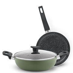 Bergner Dahlia 3-Layer Non-Stick Coating 3 Pcs Cookware Set - 24cm (2.5 L) Kadai with Glass Lid and 24cm Frypan, Minimal Oil for Healthy Cooking - Induction Bottom, for Diwali/Anniversary Gifting-1