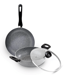 Bergner Orchid 3-Layer Non-Stick Coating 3 Pcs Cookware Set - 24cm (2.5 L) Kadai with Glass Lid and 24cm Frypan, Minimal Oil for Healthy Cooking - Induction Bottom, for Diwali/Anniversary Gifting-1