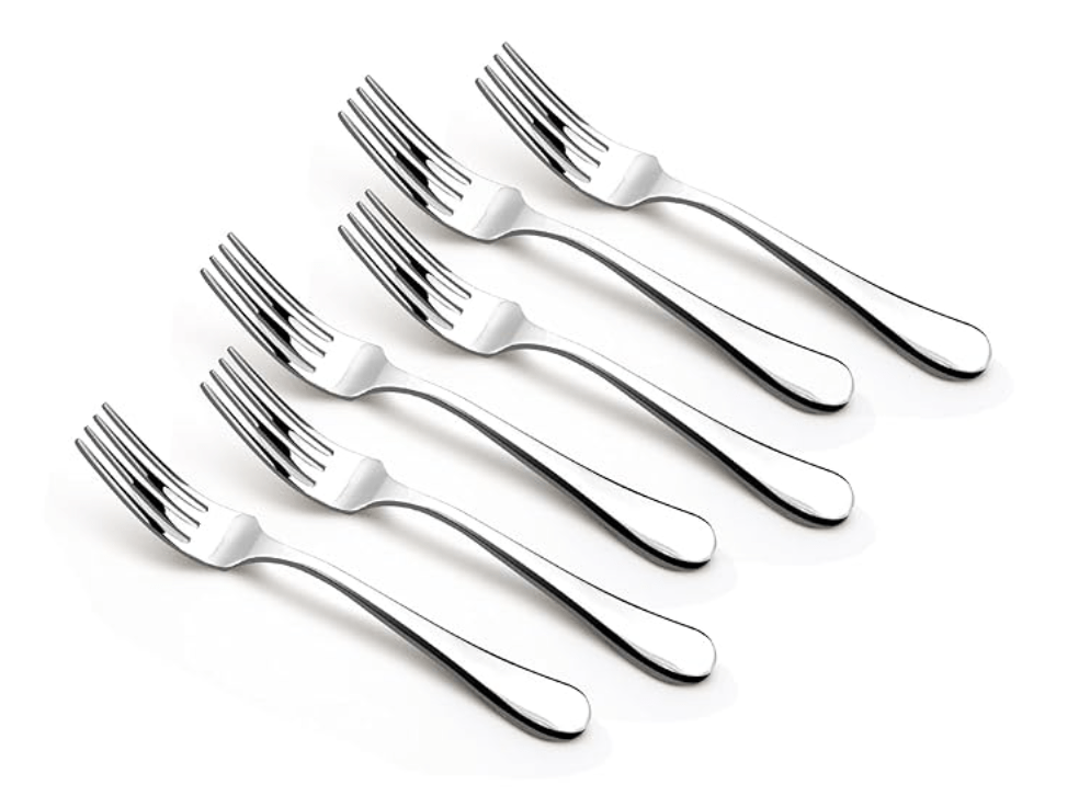 Bergner BE Essentials Baguette Stainless Steel 6 Pcs Baby Fork Set, 16cm Long Fork, Non-Magnetic Premium Baby Forks for Toddler and Kitchen, Easy to Clean, Modern Aesthetics, 1.5mm Thickness - Silver