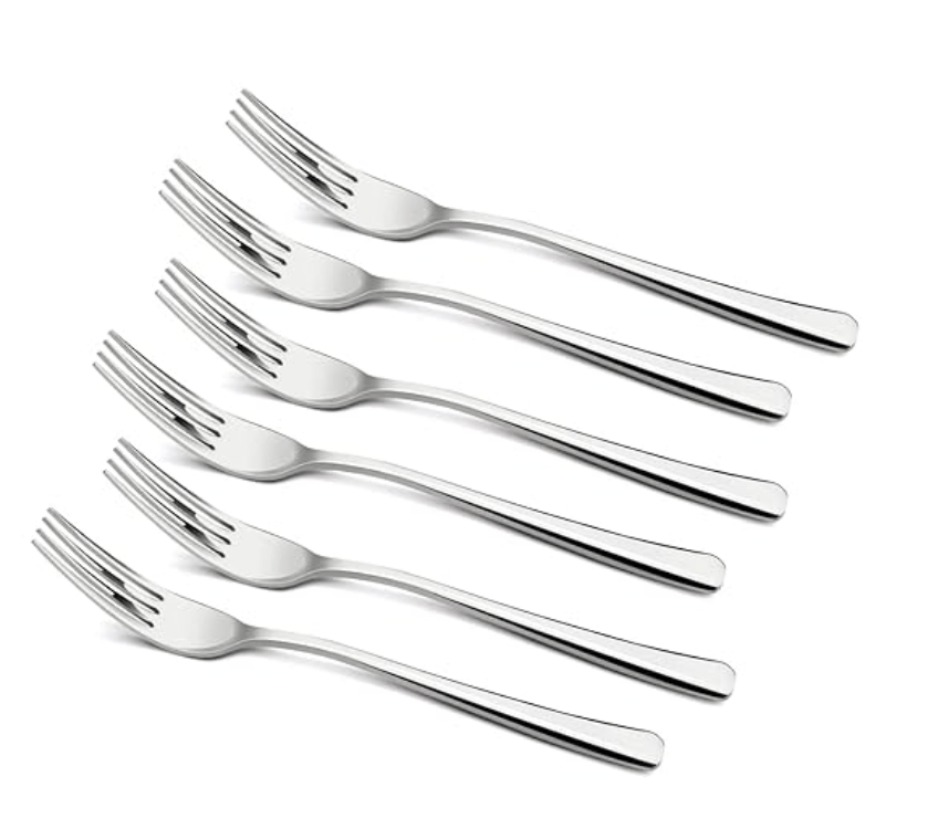 Bergner BE Essentials Lucia Stainless Steel 6 Pcs Baby Fork Set, 16cm Long Fork, Modern Ergonomically Designed Premium Baby Forks, Food Grade Safe, Easy to Clean, 2.5mm Thickness - Silver