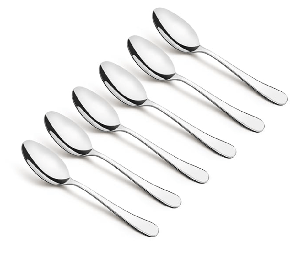 Bergner BE Essentials Baguette Stainless Steel 6 Pcs Baby Spoon Set, 16cm Long Spoon, Non-Magnetic Premium Spoons for Toddler and Kitchen, Easy to Clean, Modern Aesthetics, 1.5mm Thickness - Silver