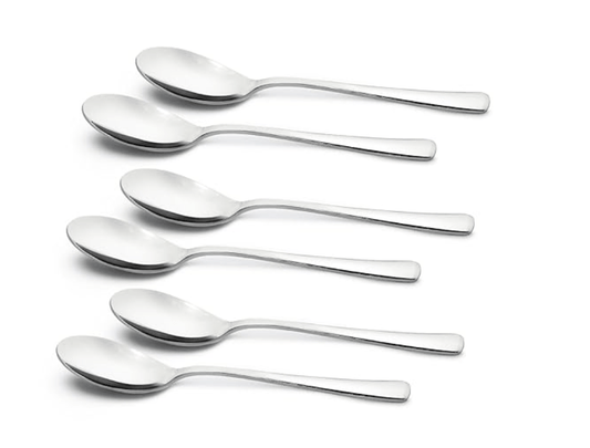 बर्गनर बीई एसेंशियल्स लूसिया स्टेनलेस स्टील 6 पीस बेबी स्पून सेट, 16.1 सेमी लंबा चम्मच, आधुनिक एर्गोनॉमिक रूप से डिज़ाइन किए गए प्रीमियम बेबी स्पून, भोजन श्रेणी सुरक्षित, साफ करने में आसान, 2.5 मिमी मोटाई - सिल्वर