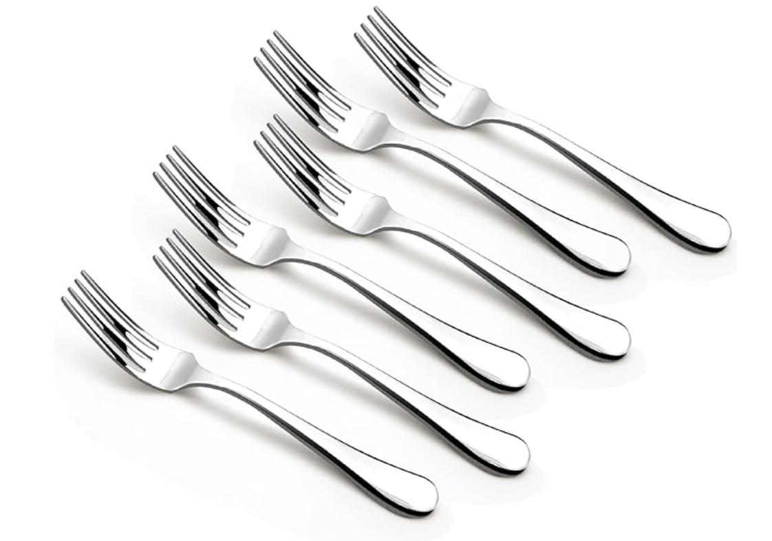 Bergner BE Essentials Baguette Stainless Steel 6 Pcs Dinner Fork Set, 19cm Long Fork, Non-Magnetic Steel Premium Forks for Home and Kitchen, Easy to Clean, Modern Aesthetics, 1.6mm Thickness - Silver