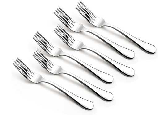 बर्गनर बीई एसेंशियल्स बैगेट स्टेनलेस स्टील 6 पीस डिनर फोर्क सेट, 19 सेमी लंबा फोर्क, घर और रसोई के लिए नॉन-मैग्नेटिक स्टील प्रीमियम फोर्क, साफ करने में आसान, आधुनिक सौंदर्यशास्त्र, 1.6 मिमी मोटाई - सिल्वर 