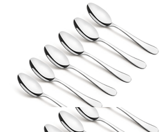 Bergner BE Essentials Baguette Stainless Steel 6 Pcs Dinner Spoon Set, 19cm Long Spoon, Non-Magnetic Premium Spoons for Home and Kitchen, Easy to Clean, Modern Aesthetics, 1.6mm Thickness - Silver-1