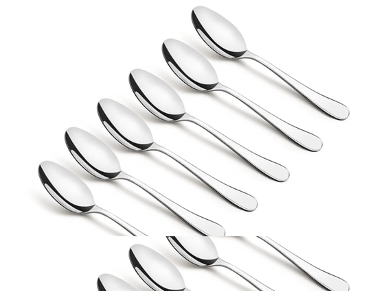 बर्गनर बीई एसेंशियल बैगेट स्टेनलेस स्टील 6 पीस डिनर चम्मच सेट, 19 सेमी लंबा चम्मच, घर और रसोई के लिए गैर-चुंबकीय प्रीमियम चम्मच, साफ करने में आसान, आधुनिक सौंदर्यशास्त्र, 1.6 मिमी मोटाई - सिल्वर