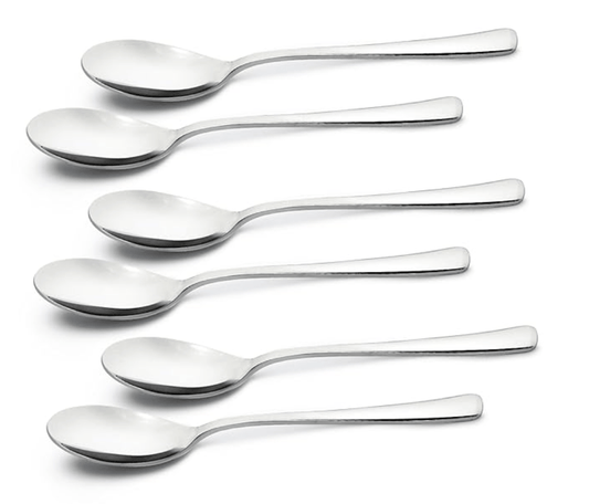 बर्गनर बीई एसेंशियल्स लूसिया स्टेनलेस स्टील 6 पीस डिनर चम्मच सेट, 17.8 सेमी लंबा चम्मच, घर और रसोई के लिए आधुनिक एर्गोनॉमिक रूप से डिज़ाइन किए गए प्रीमियम चम्मच, साफ करने में आसान, 3 मिमी मोटाई - सिल्वर