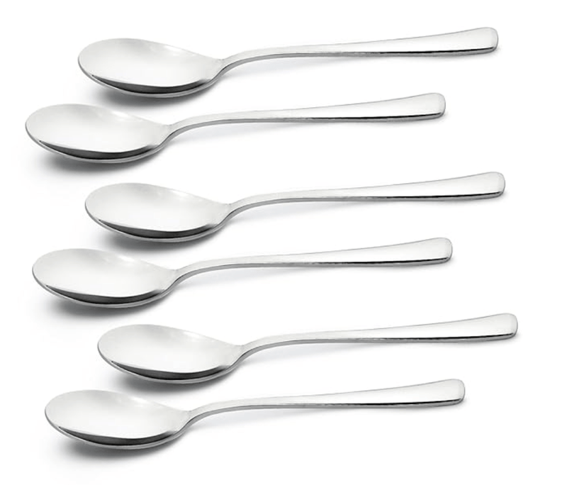 Bergner BE Essentials Lucia Stainless Steel 6 Pcs Dinner Spoon Set, 17.8cm Long Spoon, Modern Ergonomically Designed Premium Spoons for Home and Kitchen, Easy to Clean, 3mm Thickness - Silver-1