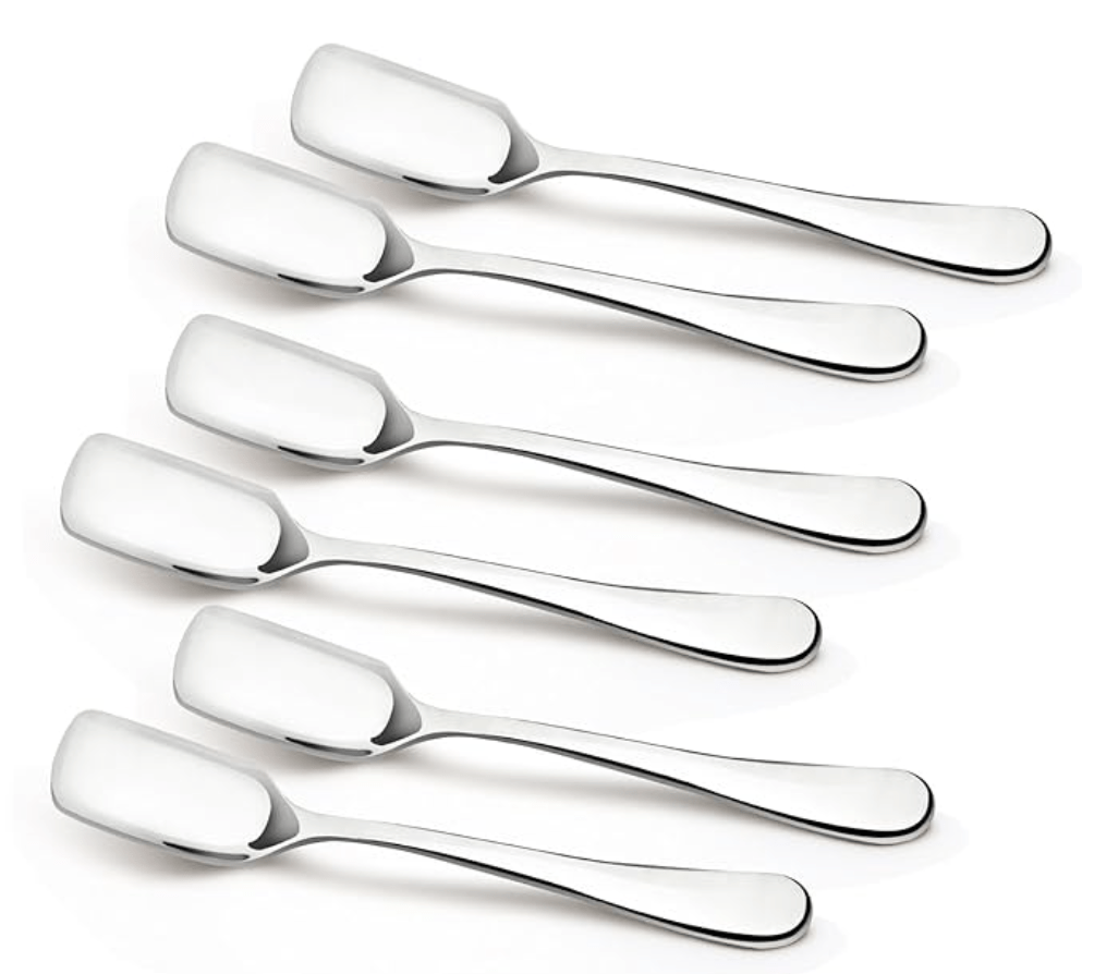 Bergner BE Essentials Baguette Stainless Steel 6 Pcs Icecream Spoon Set, 13cm Long Spoon, Non-Magnetic Premium Spoons for Home and Kitchen, Easy to Clean, Modern Aesthetics, 2mm Thickness - Silver