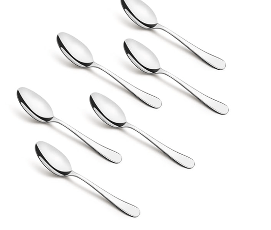 बर्गनर बीई एसेंशियल बैगेट स्टेनलेस स्टील 6 पीस मसाला चम्मच सेट, 11 सेमी लंबा चम्मच, घर और रसोई के लिए गैर-चुंबकीय प्रीमियम मसाला चम्मच, साफ करने में आसान, आधुनिक सौंदर्यशास्त्र, 2 मिमी मोटाई - सिल्वर