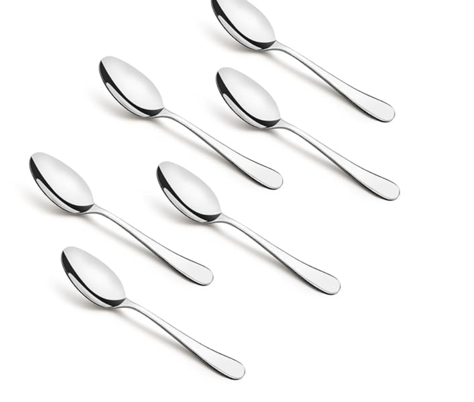Bergner BE Essentials Baguette Stainless Steel 6 Pcs Spice Spoon Set, 11cm Long Spoon, Non-Magnetic Premium Spice Spoons for Home and Kitchen, Easy to Clean, Modern Aesthetics, 2mm Thickness - Silver