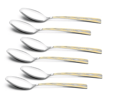 Bergner BE Essentials Tosca Stainless Steel 6 Pcs Tea Spoon Set, 14cm Long Spoon, 24k Gold Plating Premium Spoons for Home and Kitchen, 6 Pcs Table Spoon Set, 1.6mm Thickness - Silver/Golden-1