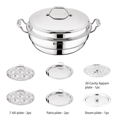 Bergner Argent Triply 28 cm Multi-Kadai, 6.1 L, Stainless Steel Lid & 6X Plate, for Appam/Idli/Modak/Sundal/Momo/, Cool Handles, Induction & Gas Ready, 5-Year Warranty by Bergner-2