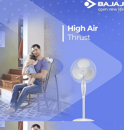 Bajaj Esteem 400 MM Oscillating Pedestal Fan for Home|Stand Fan with Tilt Mechanism|Voltage Protection|100% CopperMotor|HighAir Delivery|3-Speed Control|Telescopic Arrangement|2-Yr Warranty 【White】