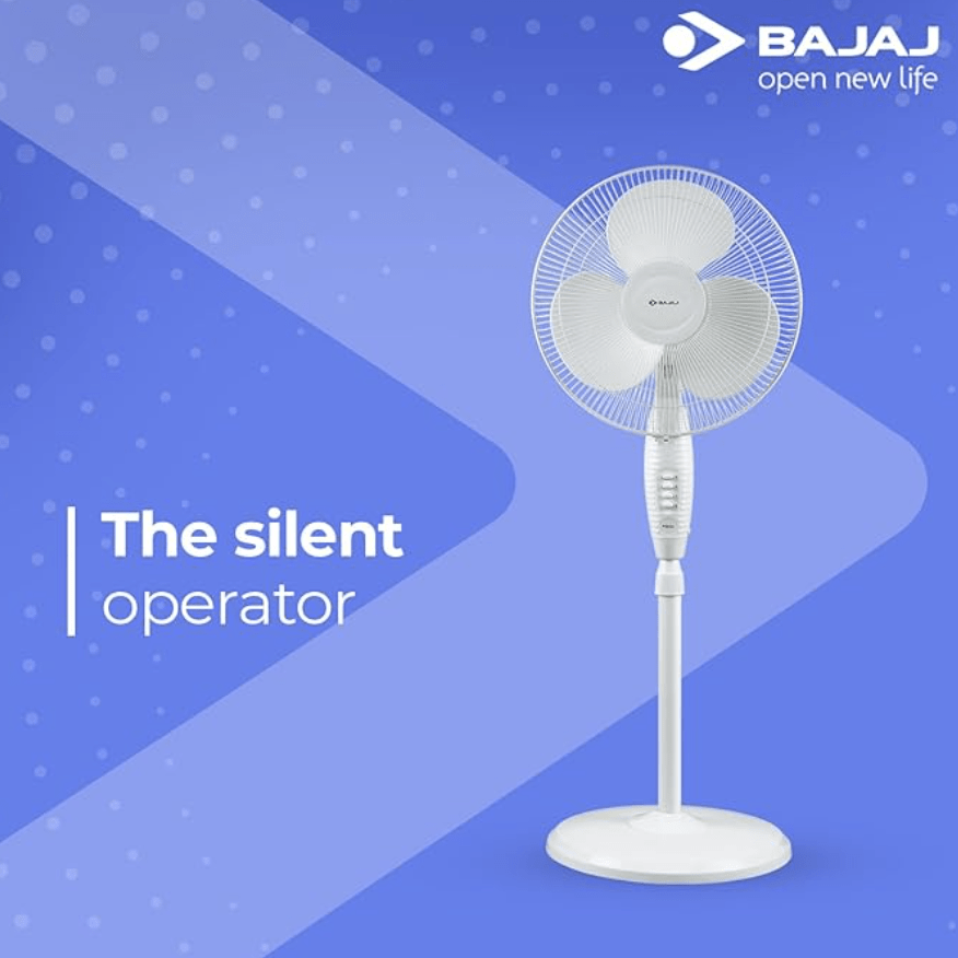 Bajaj Esteem 400 MM Oscillating Pedestal Fan for Home|Stand Fan with Tilt Mechanism|Voltage Protection|100% CopperMotor|HighAir Delivery|3-Speed Control|Telescopic Arrangement|2-Yr Warranty 【White】