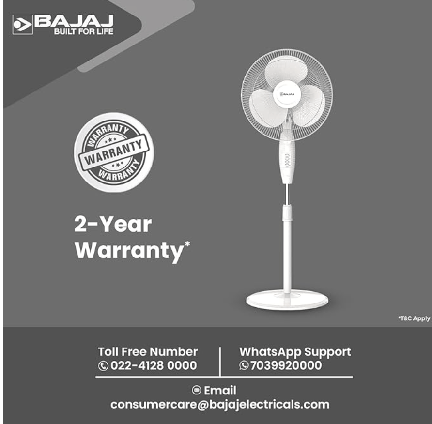 Bajaj Frore Neo 400 MM Oscillating Pedestal Fan for Home | Aerodynamically Balanced Blades | 100% CopperMotor | HighAir Delivery | 3-Speed Control | Rust Free | 2-Yr Warranty 【White】