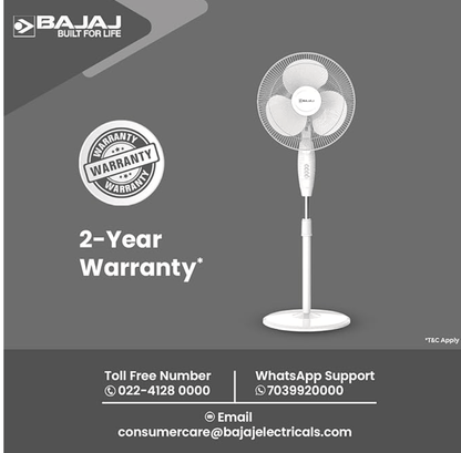 Bajaj Frore Neo 400 MM Oscillating Pedestal Fan for Home | Aerodynamically Balanced Blades | 100% CopperMotor | HighAir Delivery | 3-Speed Control | Rust Free | 2-Yr Warranty 【White】
