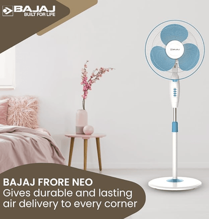 Bajaj Frore Neo 400 MM Oscillating Pedestal Fan for Home | Aerodynamically Balanced Blades | 100% CopperMotor | HighAir Delivery | 3-Speed Control | Rust Free | 2-Yr Warranty 【Blue】