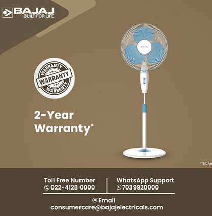 Bajaj Frore Neo 400 MM Oscillating Pedestal Fan for Home | Aerodynamically Balanced Blades | 100% CopperMotor | HighAir Delivery | 3-Speed Control | Rust Free | 2-Yr Warranty 【Blue】