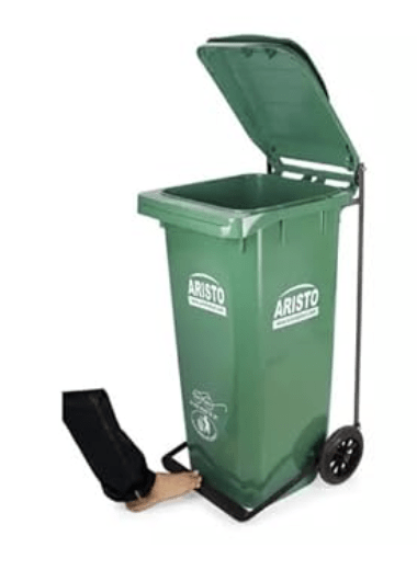 ARISTO Plastic Dustbin With Wheels and Metal Pedal 90 LTR (Green)